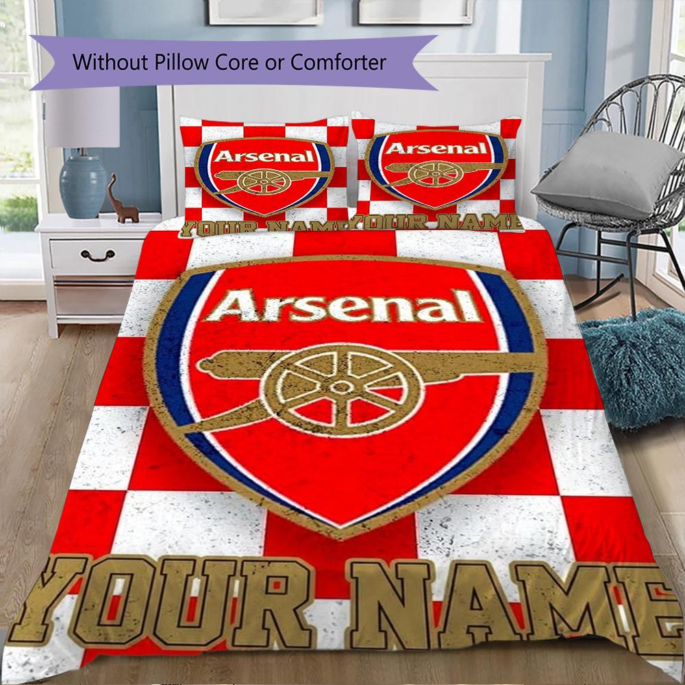 Custom Name Arsenal Pattern Bedding uilt Set uilt Cover Pillowcase Home Decoration Birthday Gift (1*duvet cover+2*pillowcase without core)