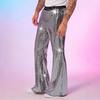 Men's Sequin Flared Trousers Shiny Hip-Hop Disco Pants Elastic Waist Retro Wide Leg Pants for Stage Performance Night Club Bar Dance