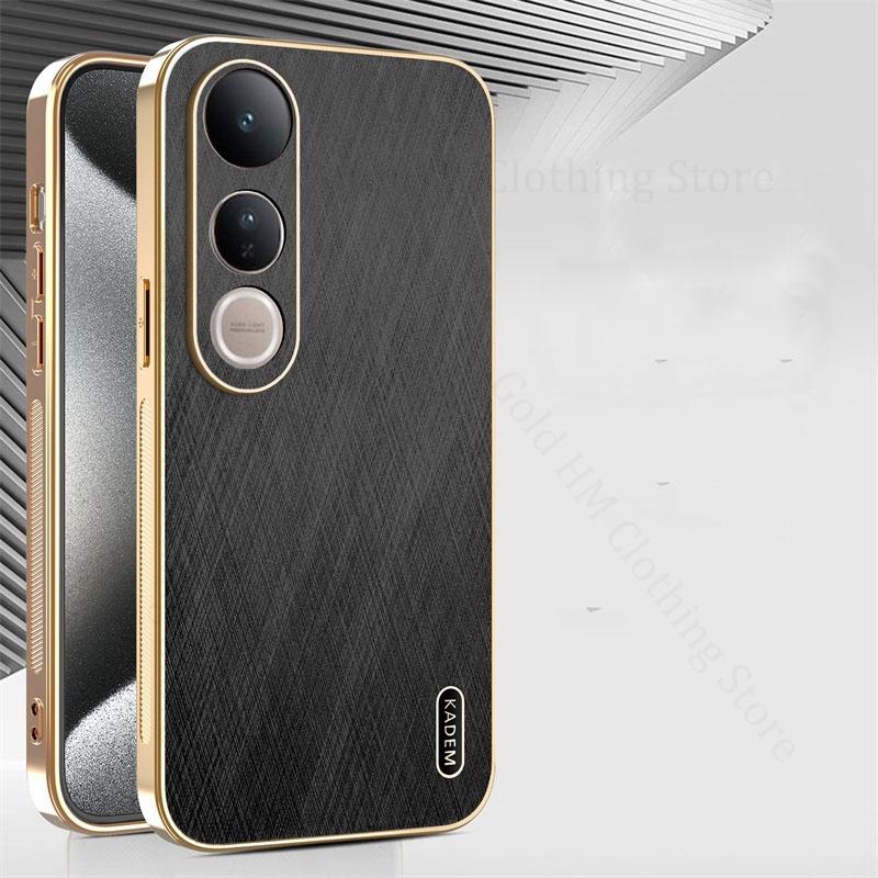 Чехол из кожи с текстурой золотого шелка с гальваническим покрытием для телефона vivo V50 Lite V40 Pro 6D, чехол для быстрой зарядки для VIVO V50 V40 V30