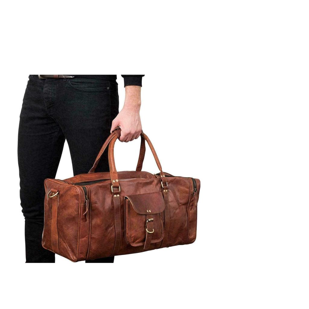 24" Men's Leather Genuine Travel Duffel Gym Vintage Luggage Overnight Weekend Bag