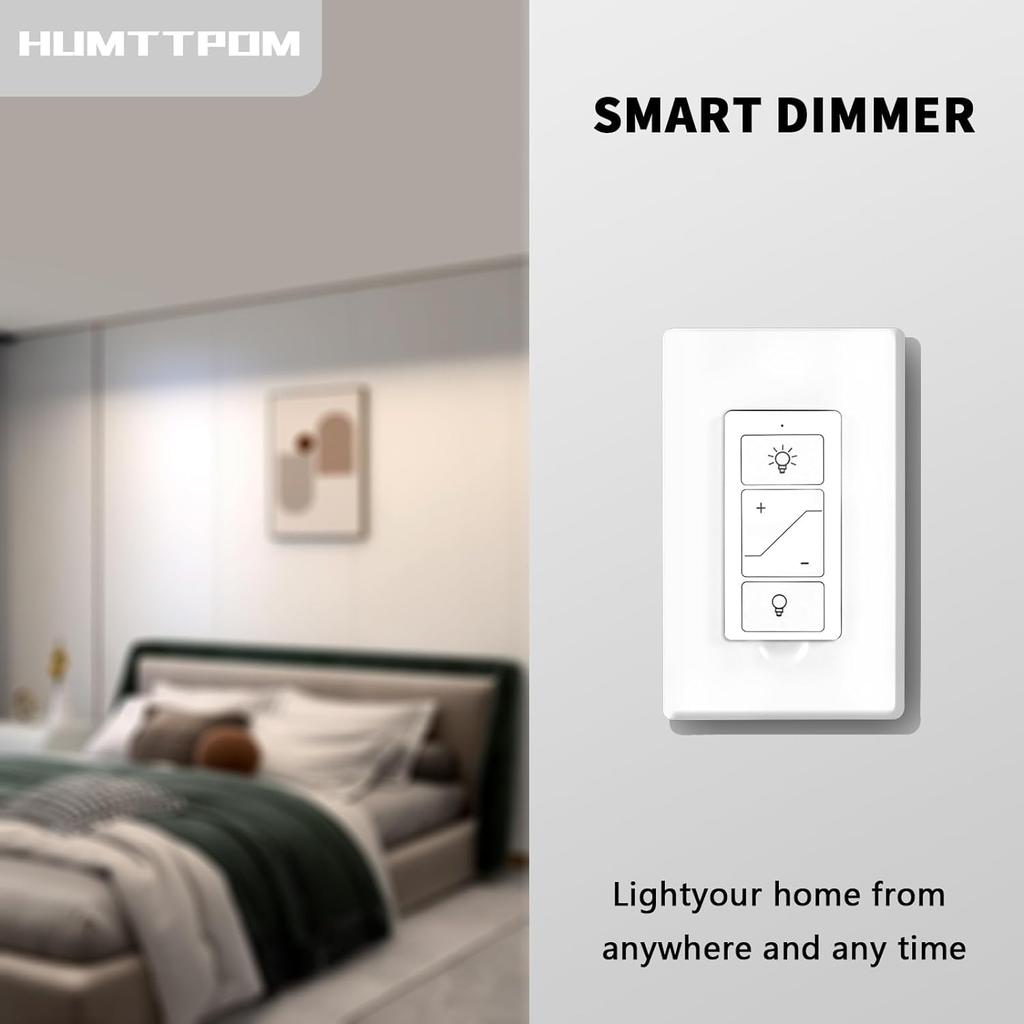 Hummptom Dimmer Switch with Remote Control, Dimmer Light Switch, Single Pole Smart Switch Light Switch Support 2.4G&5G Compatible with Alexa