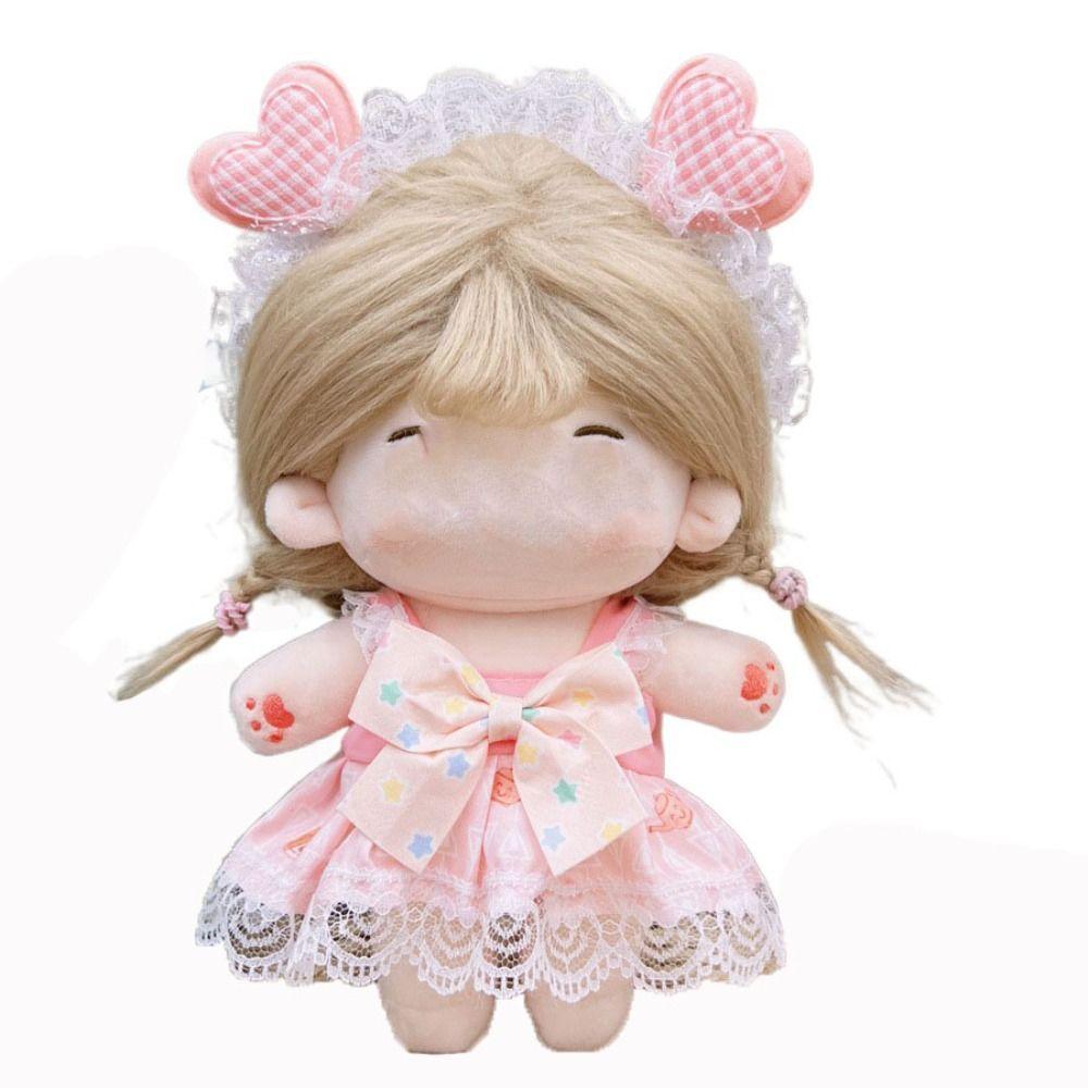 20CM Miniature Dress Suit Lolita Bowknot Headband Princess Dress Set Cotton Stuffed Doll
