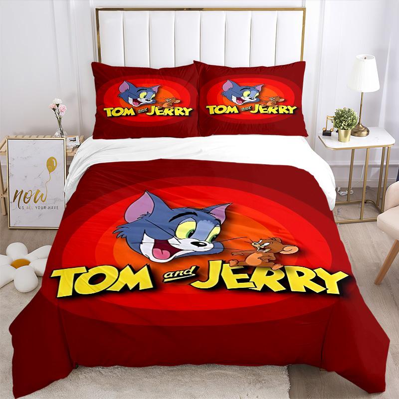 3pcs bedding set Tom Jerry Includes 1 Comforter + 2 Pillowcases, Without Pillow Inserts, Soft Comfortable, Lightweight Breathable, Printed H