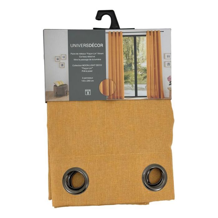 Paire de rideaux tamisants à œillets Effet Lin "Moonlight" Miel