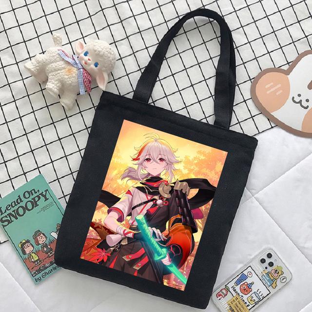 Женская сумка с героями мультфильмов Genshin Impact, сумка-шопер Y2K, повседневная модная женская сумка на плечо, японская холщовая сумка в стиле Харадзюку, большая вместительная сумка