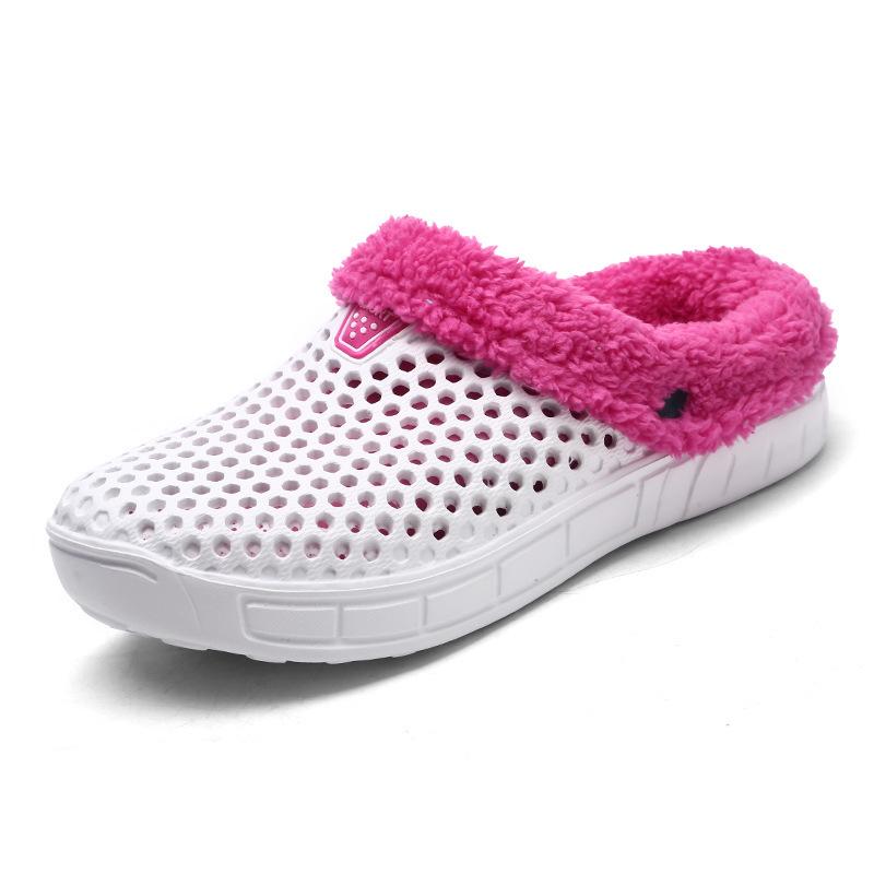 Plus Size 45 Fleece-Lined Thick-Soled Slippers for Couples - Slip-On Clog Shoes with Heel Cover for Men.