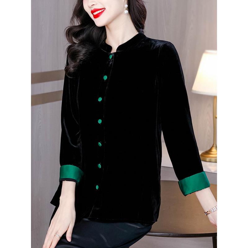 Женское черное бархатное пальто - Новый китайский стиль Весна/Осень Свободный кардиган