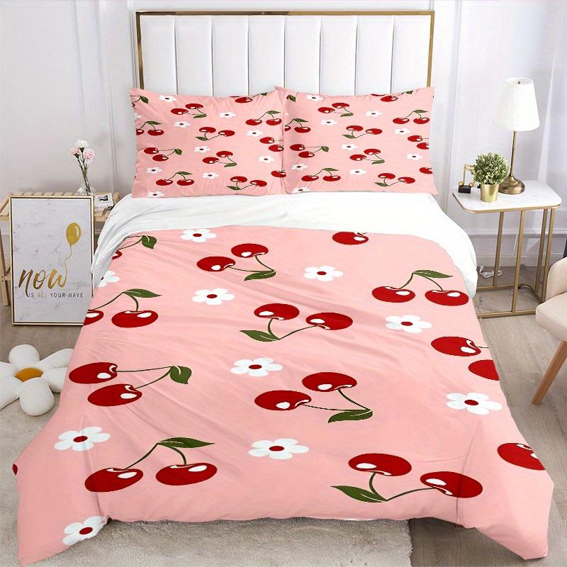 3pcs Cherry pattern 1Cover + 2Pillowcases, PillowInserts NotIncluded, Machine Washable, All - Season Use, Suitable for Bedroom Guest Room, 205
