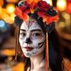 Halloween Christmas Skull Masquerade Headband with Ribbon, Rose Flowers In Black, Red, Orange - Perfect for Dark Ghost Festival