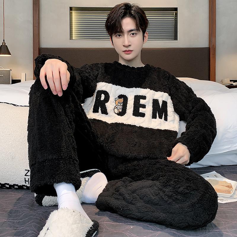 Мужская пижама из кораллового флиса, осень-зима, плюс утолщенный бархат, мужской зимний теплый фланелевый домашний служебный костюм