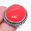 Natural Red Coral Gemstone Handmade 925 Sterling Silver Jewelry Ring Size 8 O2B97