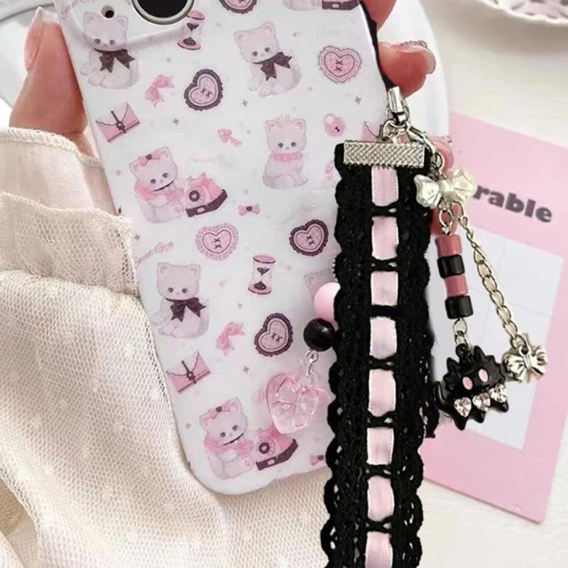 1 шт. Модный шнурок с кошачьей лапкой, бисерный кружевной бант, телефон, подвеска, камера, аксессуар, ткань