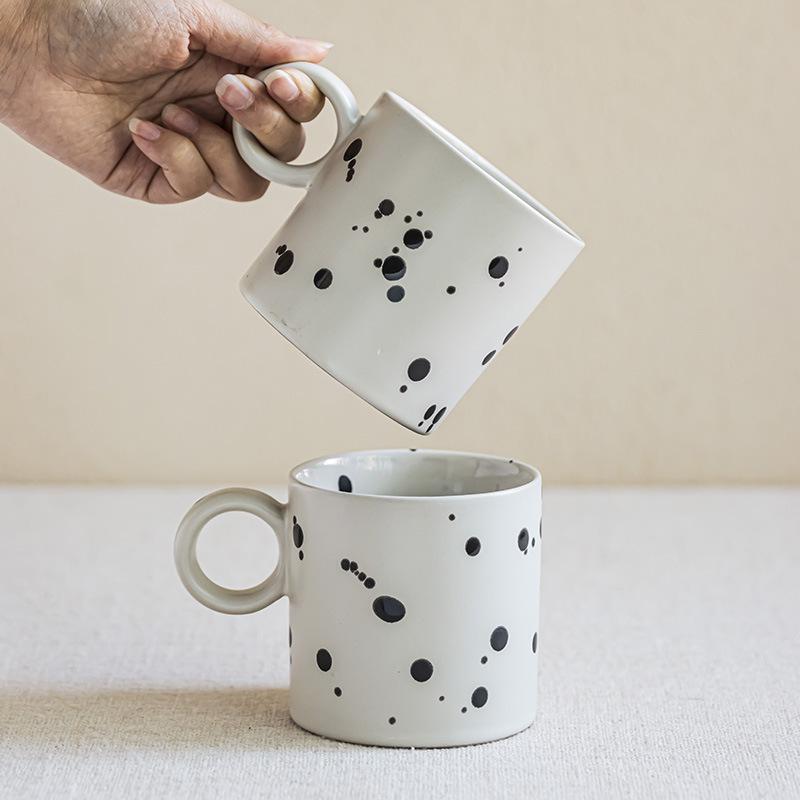 High-value household ceramic water cup, niche ink splashing mug, large-capacity cup, office milk coffee cup