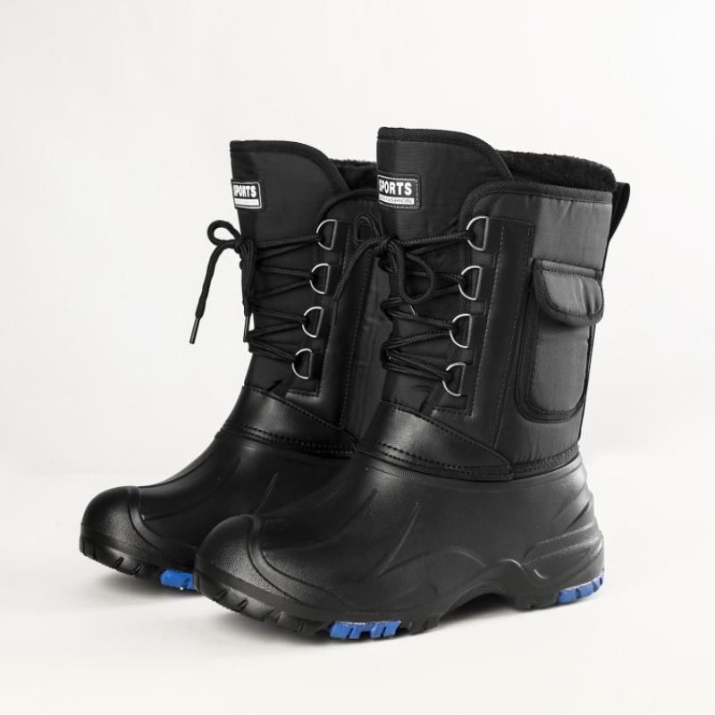 Men's Autumn Winter Warm Waterproof Mid Top Snow Boots Fashionable Casual Shoes For Skiing And Fishing