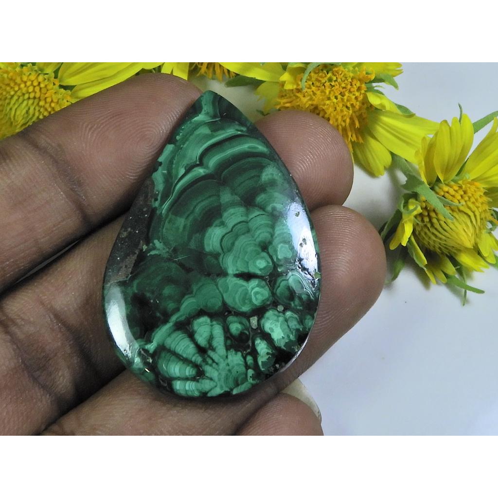 АА++ Натуральный Зеленый Малахит Фантазийный Кабошон Свободный Драгоценный Камень 29X42X04ММ 61Карат. Д-28