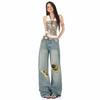 Summer new women's design niche ripped jeans summer drape straight casual floor pants Cheney