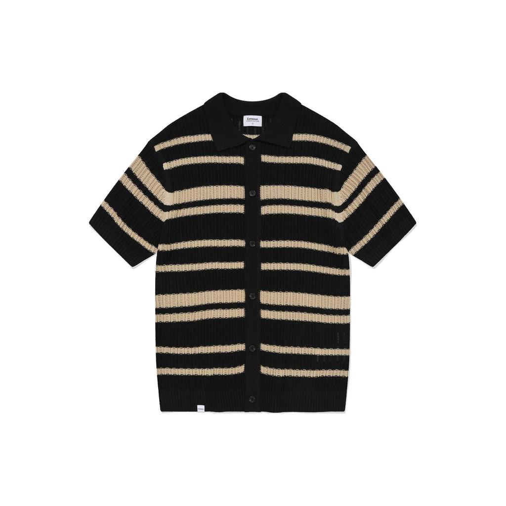 Covernat Striped Button-Up Short Sleeve Knit Cardigan Men tops Black CO2402KT05BK