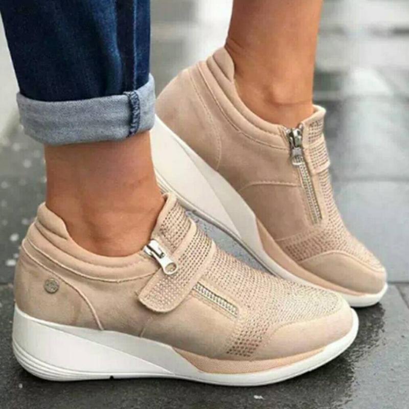Мода 2024 года, новые летние модные повседневные женские туфли с круглым носком на платформе и липучке, однотонные дышащие низкие туфли больших размеров