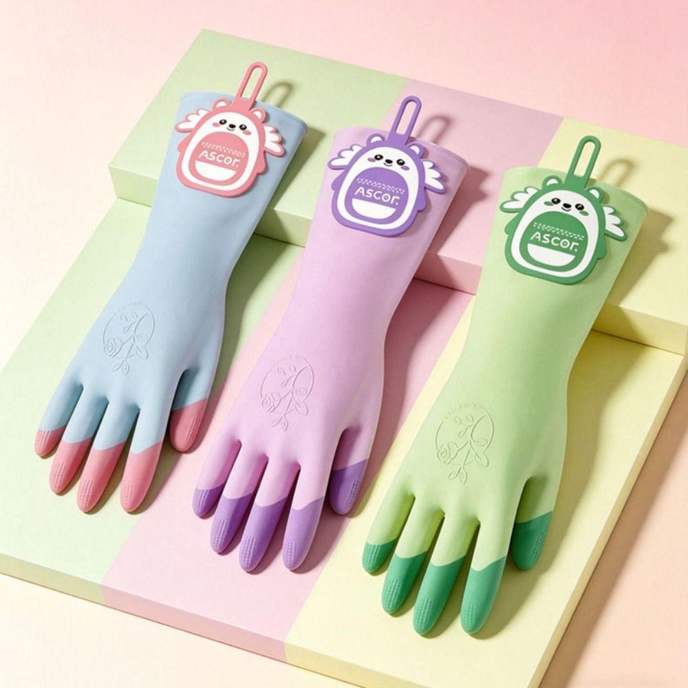 1 Pair Cartoon Laundry Cleaning Gloves Non-Slip Kitchen Cleaning Gloves Household