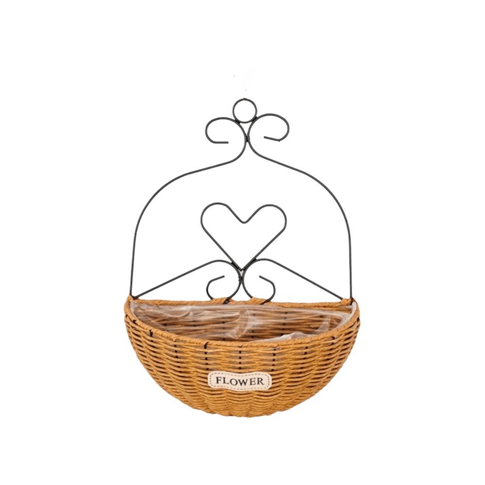 Imitation Rattan Hanging Flower Basket Wear-resistant Handmade Wall Planter Rural Style Wall Mounted Metal Planter Holder