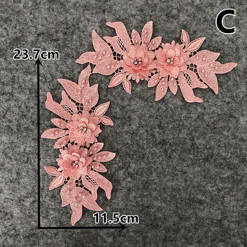 1 Pair Wedding Bridal Sew On Hollow Flower Lace Trim DIY Patches Embroidery Applique 3D
