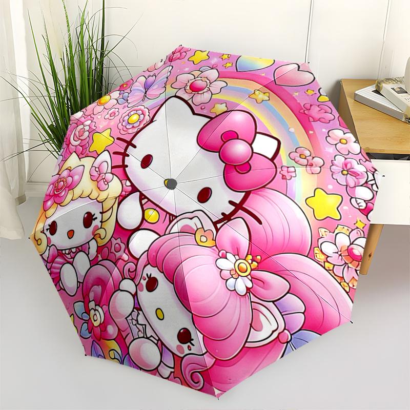 1pc Hello Kitty Pink Floral with Automatic Opening Umbrella - Portable Folding Design, 8-Bone Iron Frame, Outdoor Use, Perfect Gift for Fans, Traveler