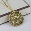 Pirates of The Caribbean Necklace Aztec Coin Vintage Gold Plated Captain Jack Sparrow Medal Pendant Necklace