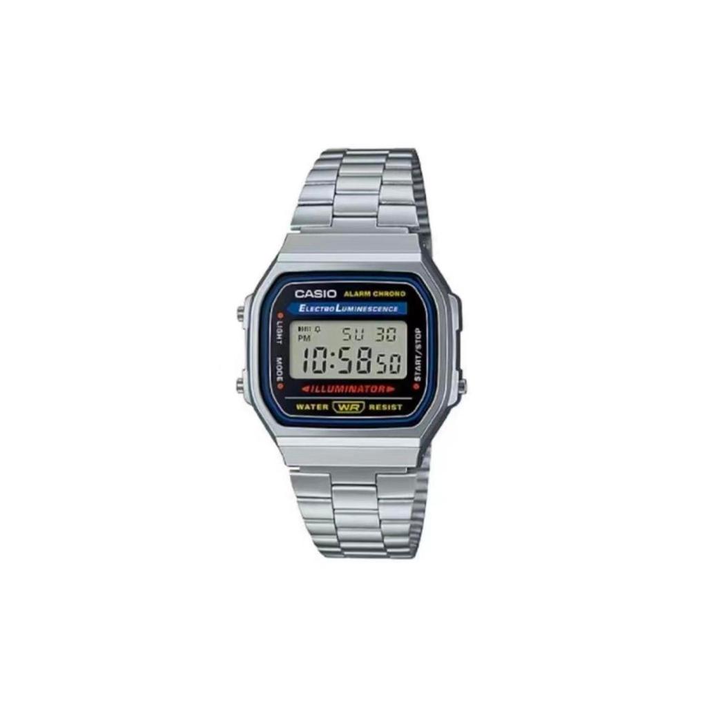 Casio Часы с кварцевым механизмом, стальным ремешком, унисекс, черный циферблат, A168WA-1W(Watch5--)