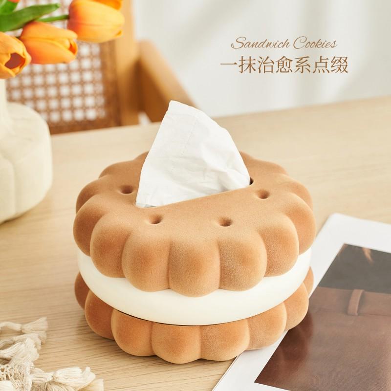 Cute Cookie-Shaped Resin Tissue Box Holder Kids Room Desk Bedside Living Decorative Storage Accessory
