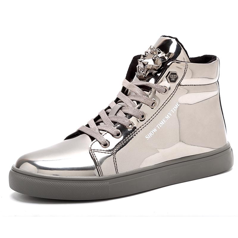 Модные осенние мужские кроссовки, уличные повседневные блестящие мужские дизайнерские туфли, роскошные блестящие синие высокие кроссовки для мужчин, большой размер 47