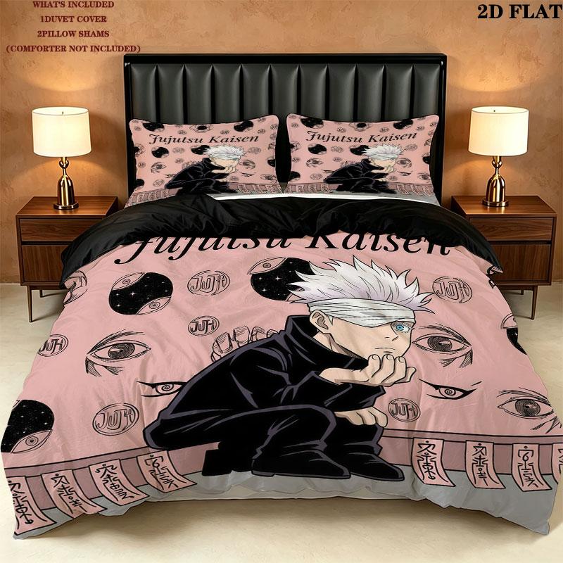 Jujutsu Kaisen Pattern Bedding Quilt Set Quilt Cover Pillowcase Home Birthday Gift(1 * duvet cover + 2 * pillowcase, without core)