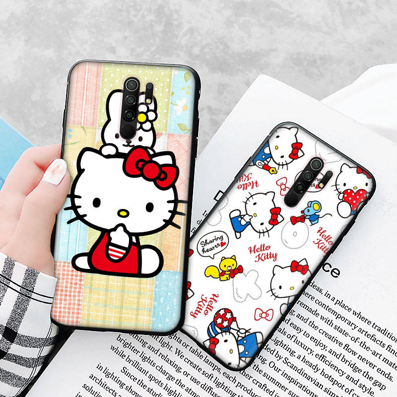 Чехол H-8 Lovely Hello Kitty Black Sofe для iPhone 16 15 Plus 14 13 Mini 12 11 Pro 8 6 6S SE 5 XR XS Max Realme C30 C33 C32 9I VIVO V29 V27 V23 Y36