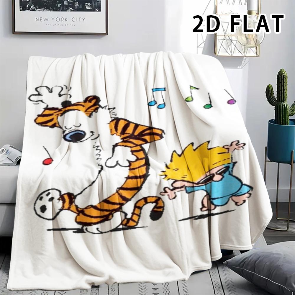 1Pc Calvin and Hobbes Print Flannel Blanket, High quality Comfortable for All Seasons, Home Decor, Warmth and Comfort, Perfect for Christmas Gifts
