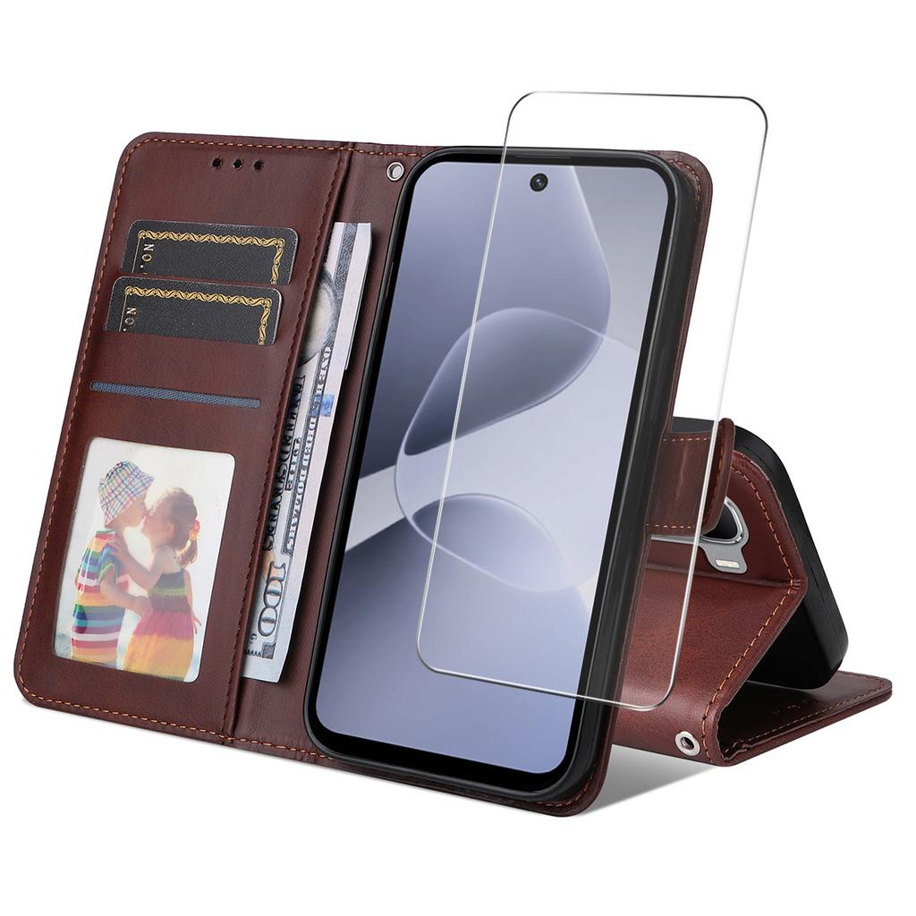 Для Infinix Hot 60i 4G/Infinix Hot 60 5G Кожаный чехол-кошелек из полиуретана Обложка-подставка для телефона с закаленным стеклом