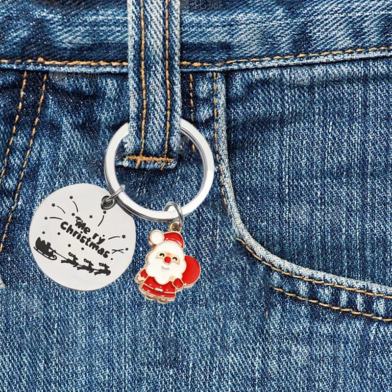 1PC Fashion Santa Claus Handbag Pendants Xmas Tree Cartoon Bell Metal Keyring Christmas Keychain
