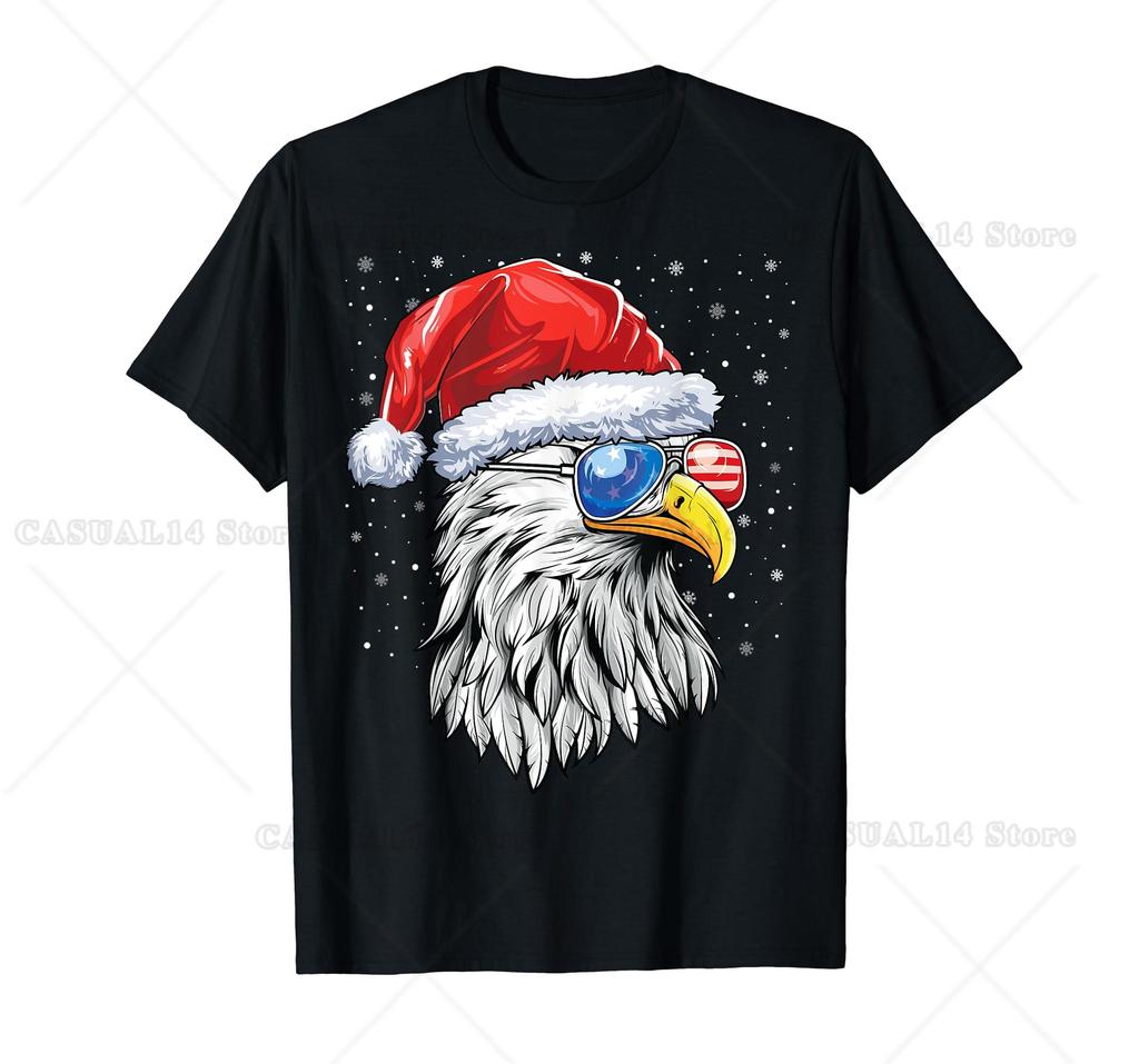 Santa Bald Eagle Shirt Men USA Flag Christmas Patriotic T-Shirt