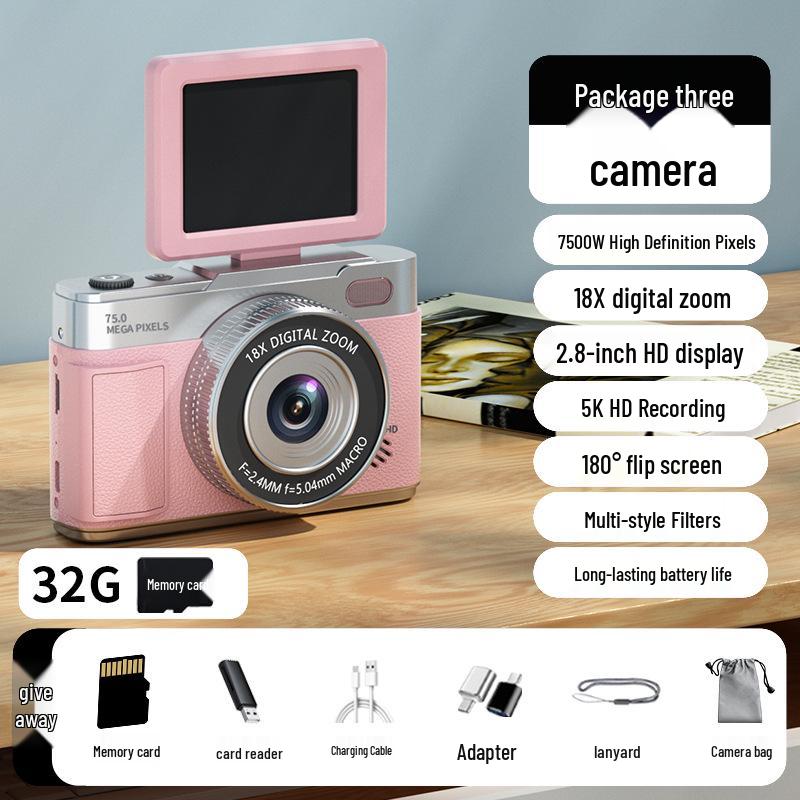Retro 5K Mirrorless Digital Camera with Flip Screen and CCD Sensor for Students