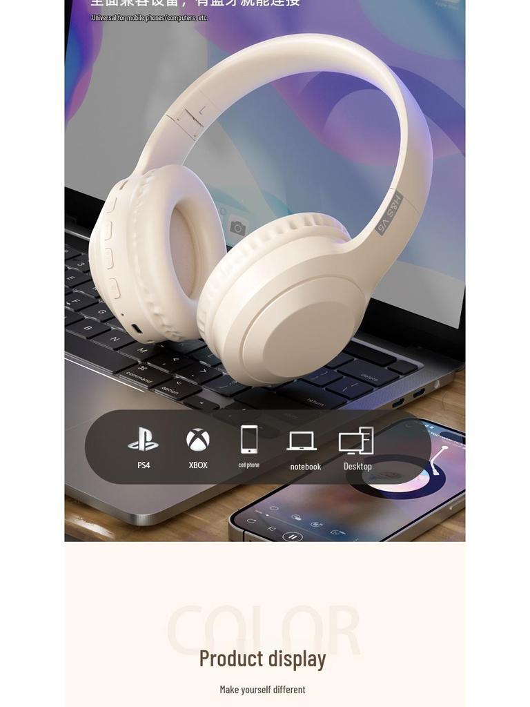 V5 Bluetooth 5.3 Полноразмерные наушники: Беспроводные/проводные с микрофоном, слот для карты, совместимость с музыкой и играми
