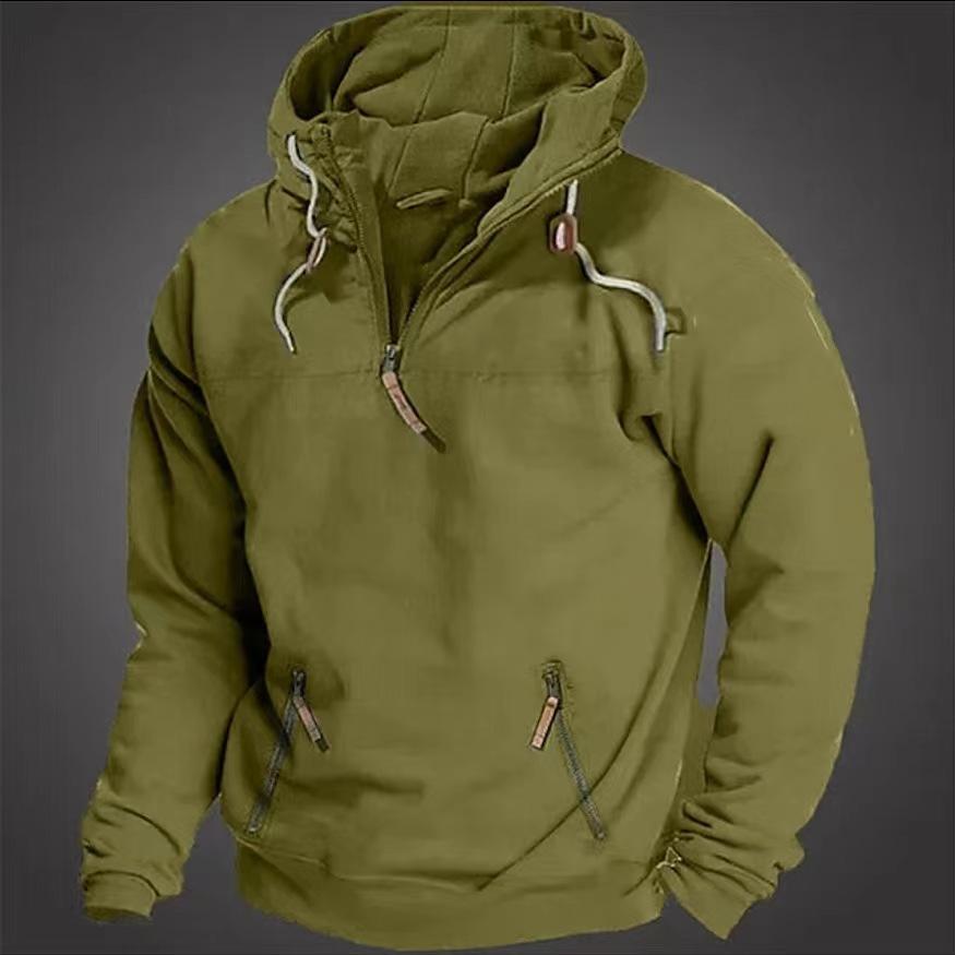 Men's Hooded Solid Color Sweatshirt Youth Sports Casual Loose Solid Color Sweatshirt Jacket
