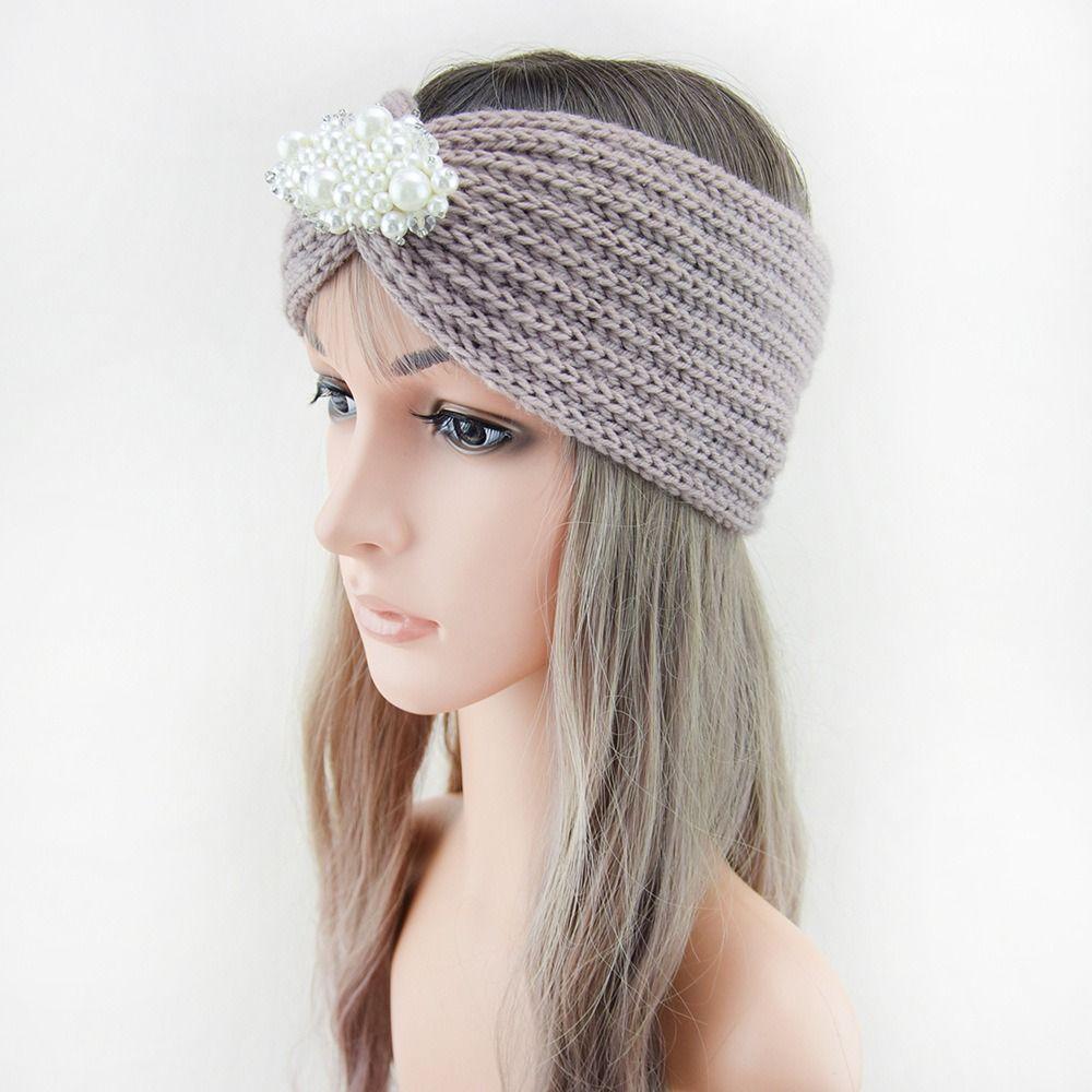 Жемчужный подогреватель ушей Вязание крючком Вязание спицами Тюрбан Повязка на голову Широкая повязка на волосы Вязаные повязки на голову