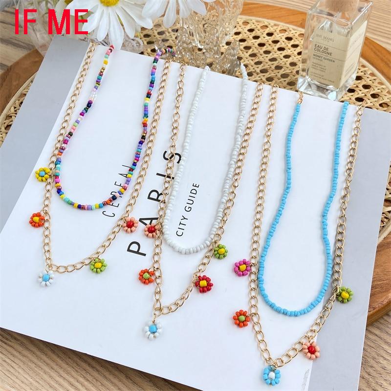 iF ME Красочное ожерелье из бисера, пряжка, цветы, колье из бисера, подарок для женщин, милый кулон, ювелирное изделие, трендовая вечеринка