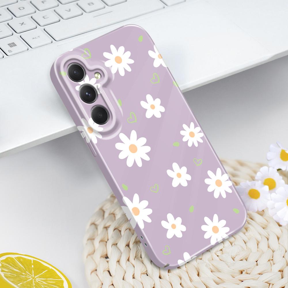 Tender Daisy Phone Case For Samsung Galaxy A54 A34 A24 A14 A04 A73 A53 A33 A23 A13 A72 A52 A32 4G 5G Film Hard Cover