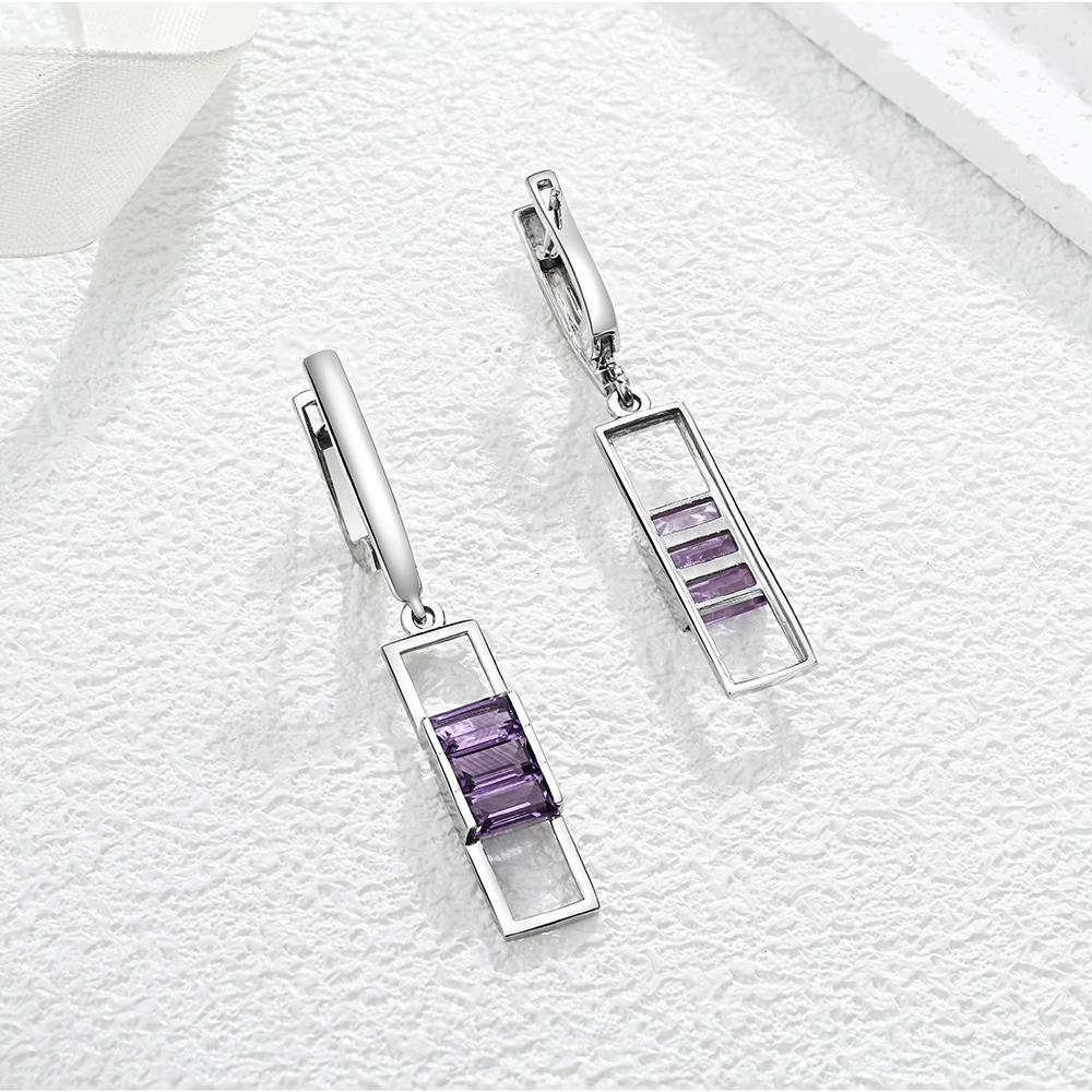 Легкий роскошный серебряный комплект колец и сережек для женщин, натуральный аметист, февральский камень, камень для рождения, готические ювелирные украшения, предложение на помолвку, подарок