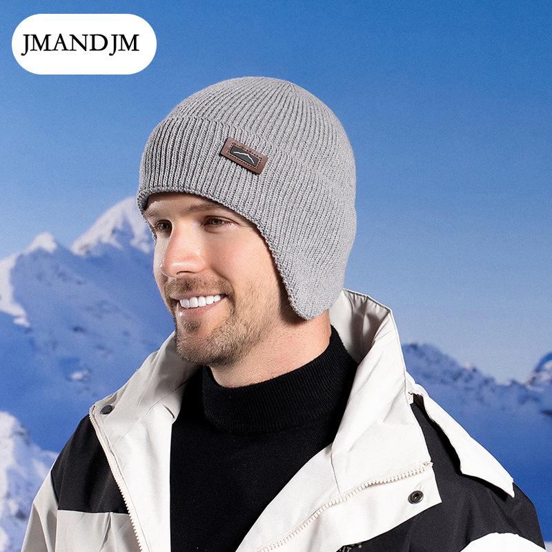 Зимняя теплая вязаная шерстяная шапка флисовая холодная шапка мужская для езды на велосипеде защита ушей головной убор