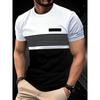 Summer Round Neck 3D Gradient Color Blocking Print Top Fashionable Casual Short Sleeved Men's T-shirts