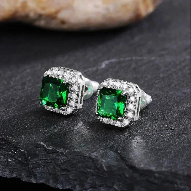 Fashionable Banquet Elegant Emerald Cubic Zirconia Earrings, High-end Inlaid Wedding Style Swaying Zircon Accessories