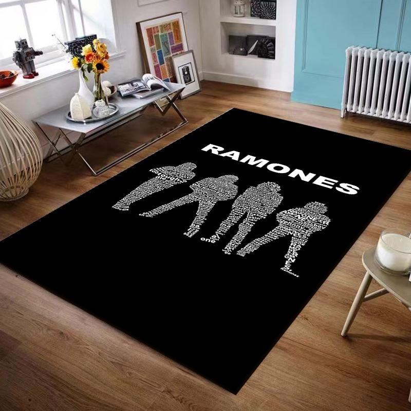 Ramones typography design on black rug Non-slip rug suitable for living room and bedroom sofas