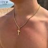 Unisex Stainless Steel Twisted Rope Chain with Cross Pendant Necklace, Suitable for Daily Wear