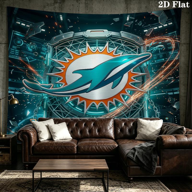 Custom Name Miami Dolphins Printed Tapestry – Wall Hanging for Bedrooms, Dorms, and Home Decor