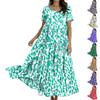 Women Casual Loose Bohemian Floral Dress Short Sleeve Long Maxi Summer Beach Swing Dress